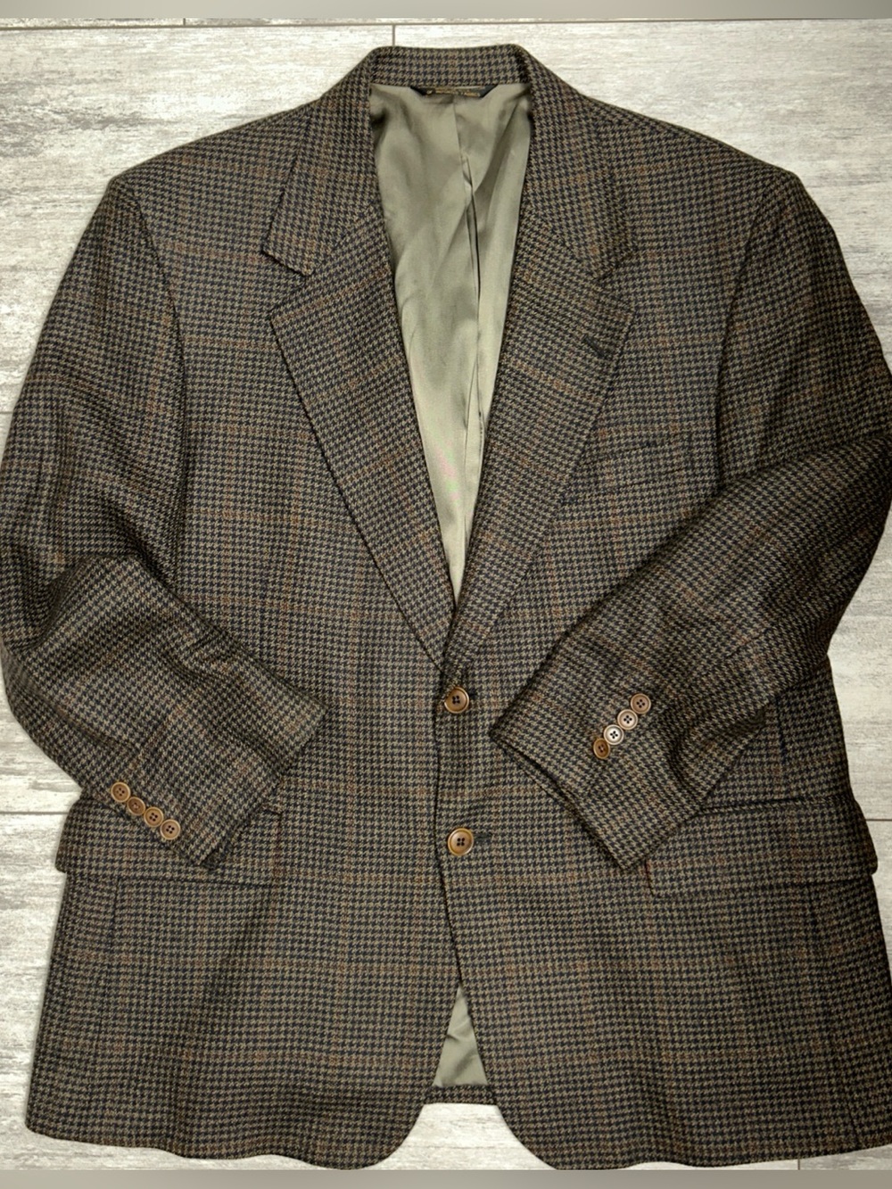 VTG Kingsridge Imperial Sport Coat Blazer Brown Houndstooth Plaid USA Men’s 44S